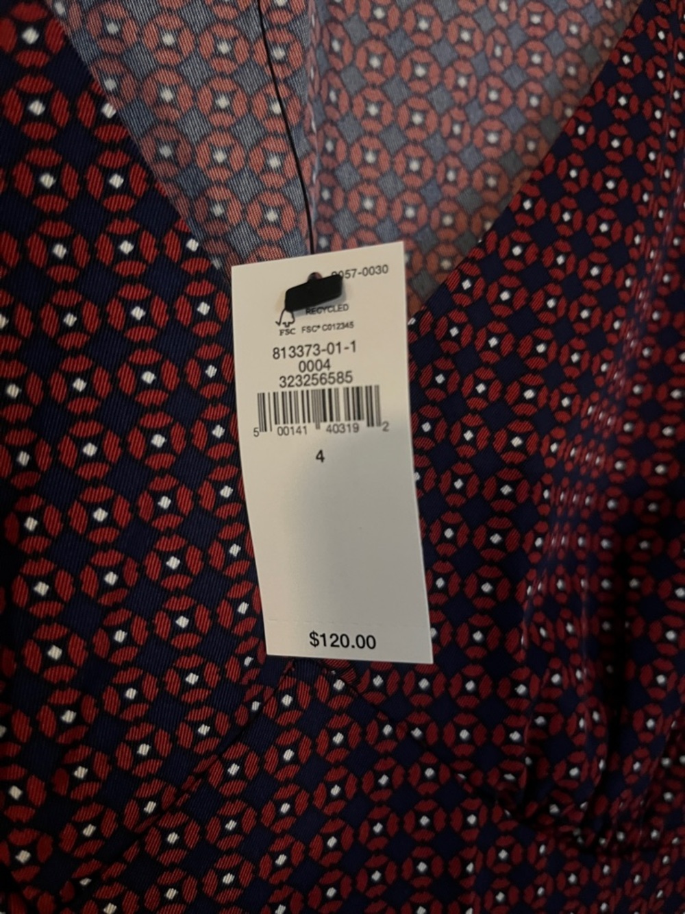 NWT Banana republic factory V-Neck Long Sleeve Mini Dress in Burgundy Geo Print - Picture 6 of 7